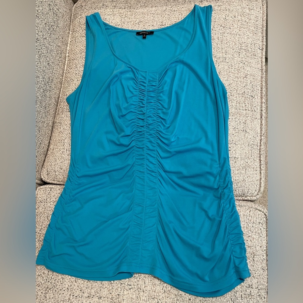 Lafayette148 Turquoise Blue silk tank top with ruched seams - size XL